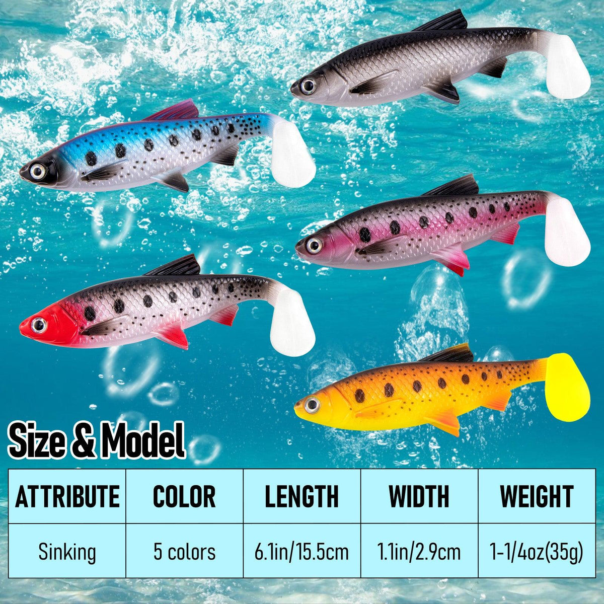 Dr.Fish 2 pcs Large Soft Plastic Paddle Tail  Lures 6.1" - Dr.Fish Tackles
