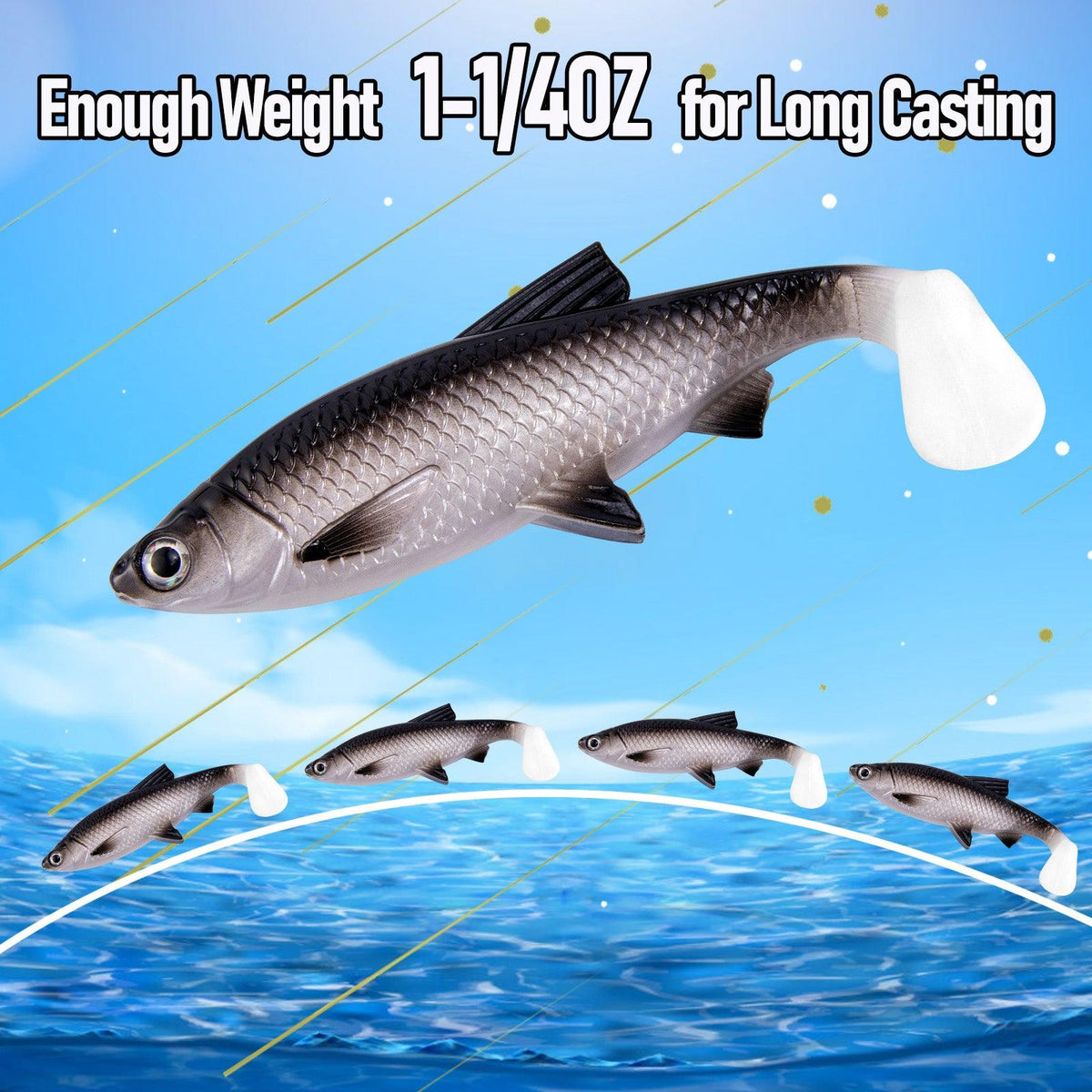 Dr.Fish 2 pcs Large Soft Plastic Paddle Tail  Lures 6.1" - Dr.Fish Tackles
