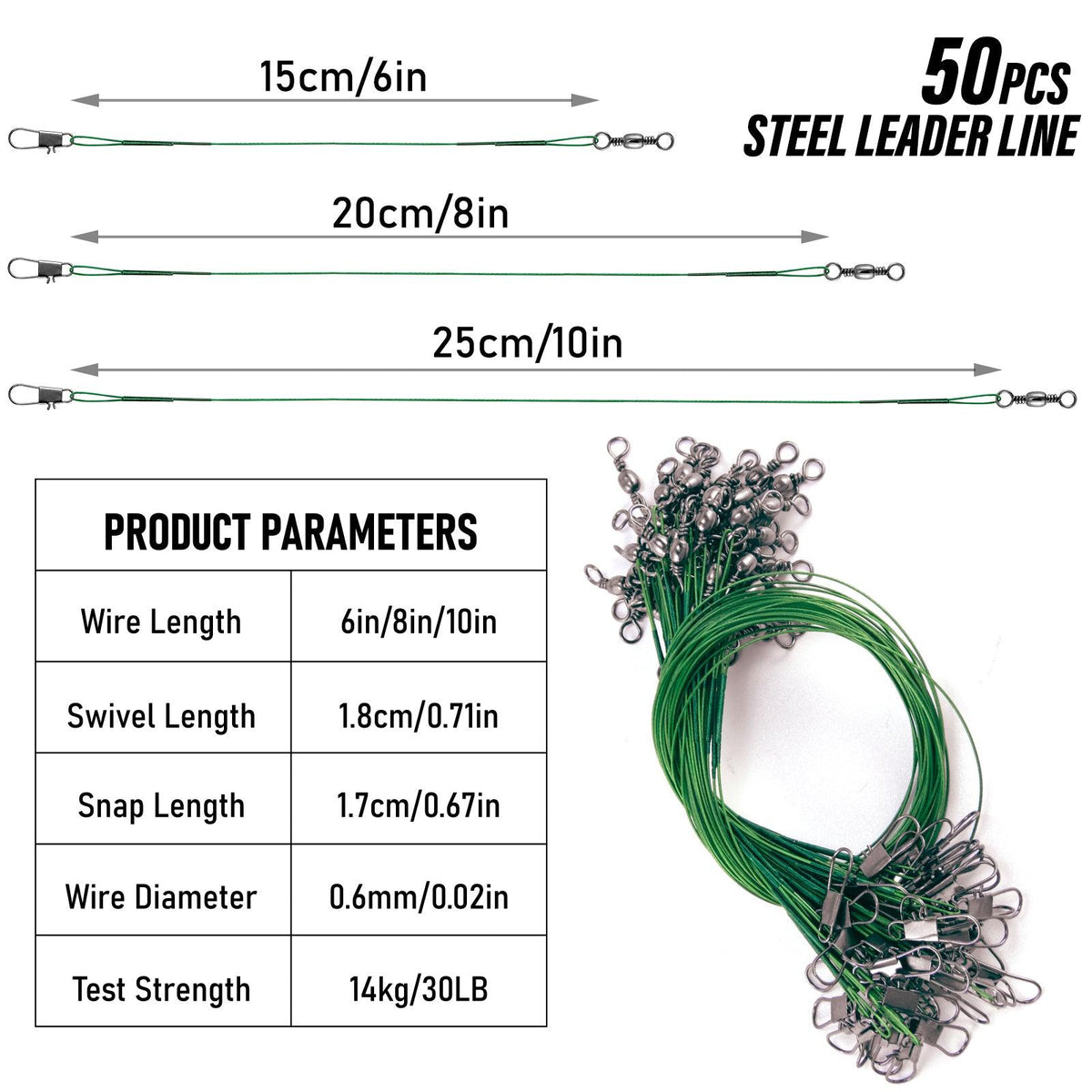 Dr.Fish 50pcs Stainless Steel Wire Leader 40lb 15-25cm - Dr.Fish Tackles