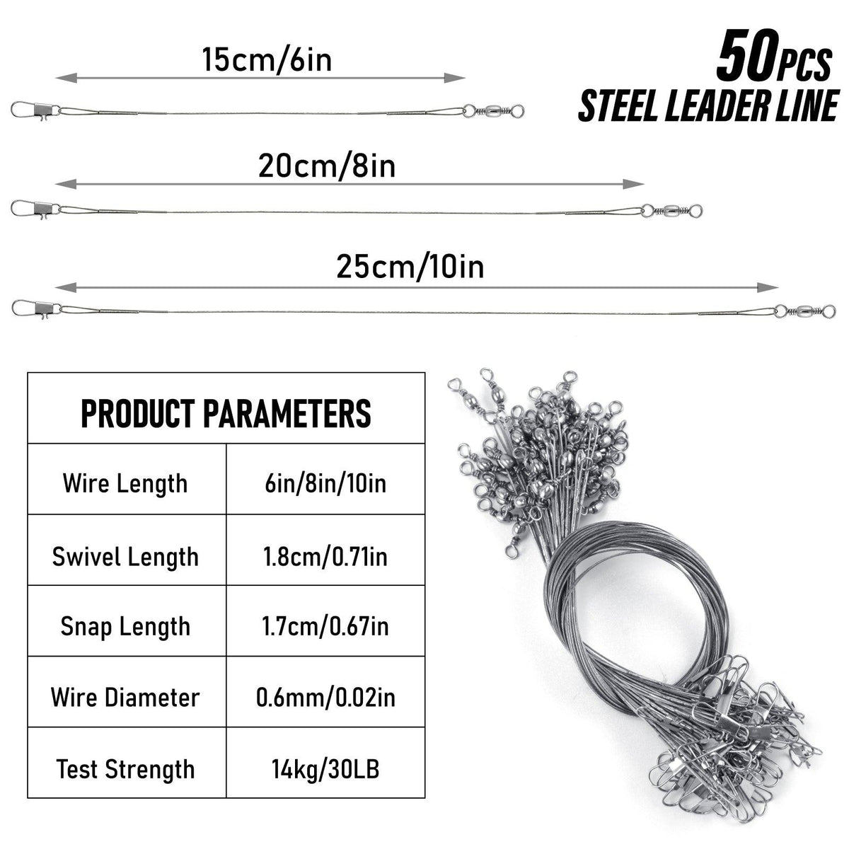 Dr.Fish 50pcs Stainless Steel Wire Leader 40lb 15-25cm - Dr.Fish Tackles