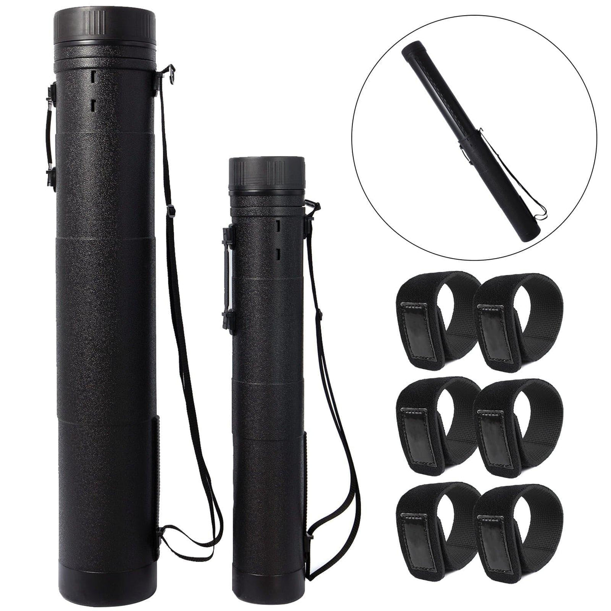 Dr.Fish 2pcs large Telescoping Rod Tube + 6 Wrap Tie Fishing Pole Storage - Dr.Fish Tackles