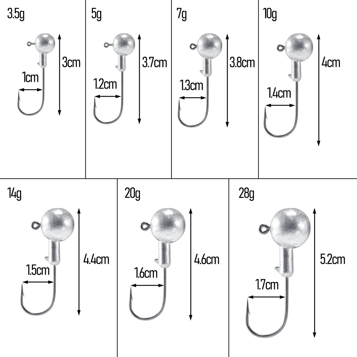 Dr.Fish 10pcs  Sharp Jig Heads Hooks 3.5-28g