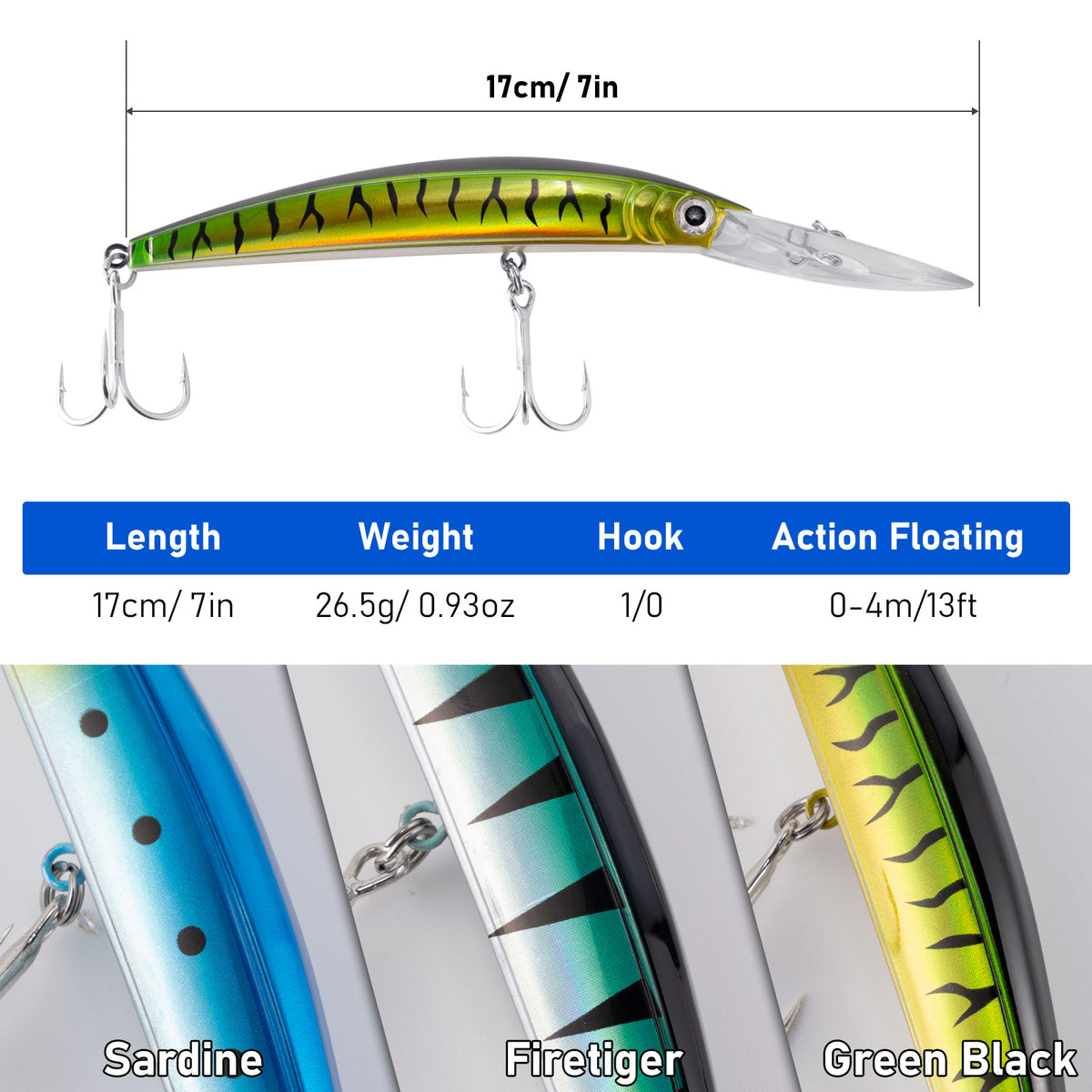 Dr.Fish 3pcs Minnow Jerkbait 7" 0.93oz
