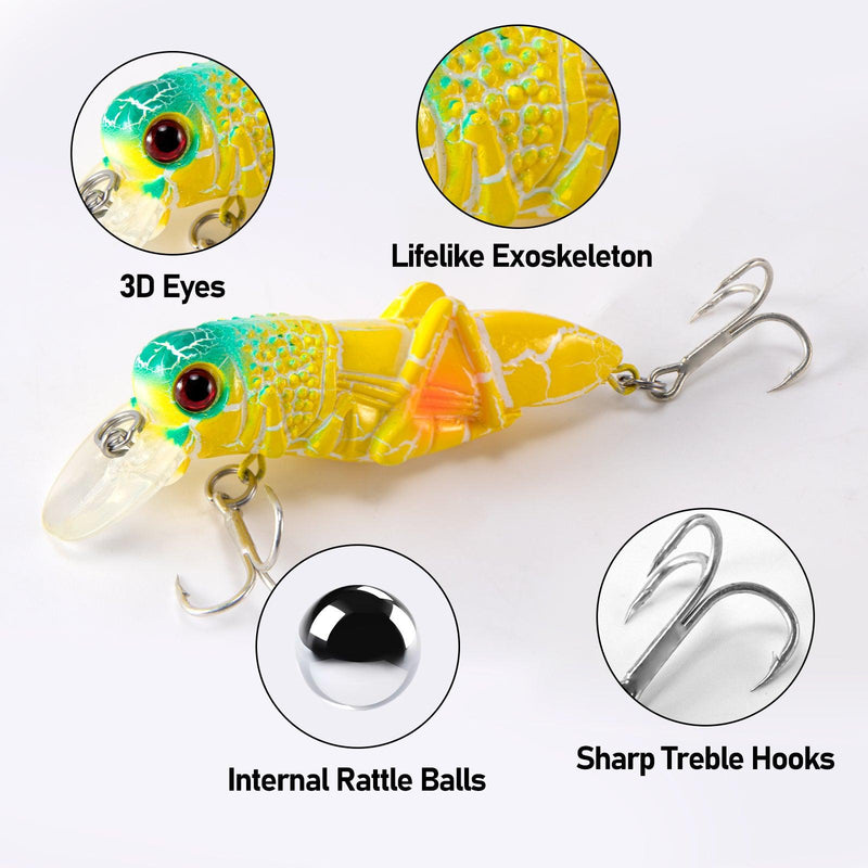 Dr.Fish 5pcs Grasshopper Crankbait Topwater Fishing Lures 2.87-3.85’â€?0.14-0.35oz - Dr.Fish Tackles