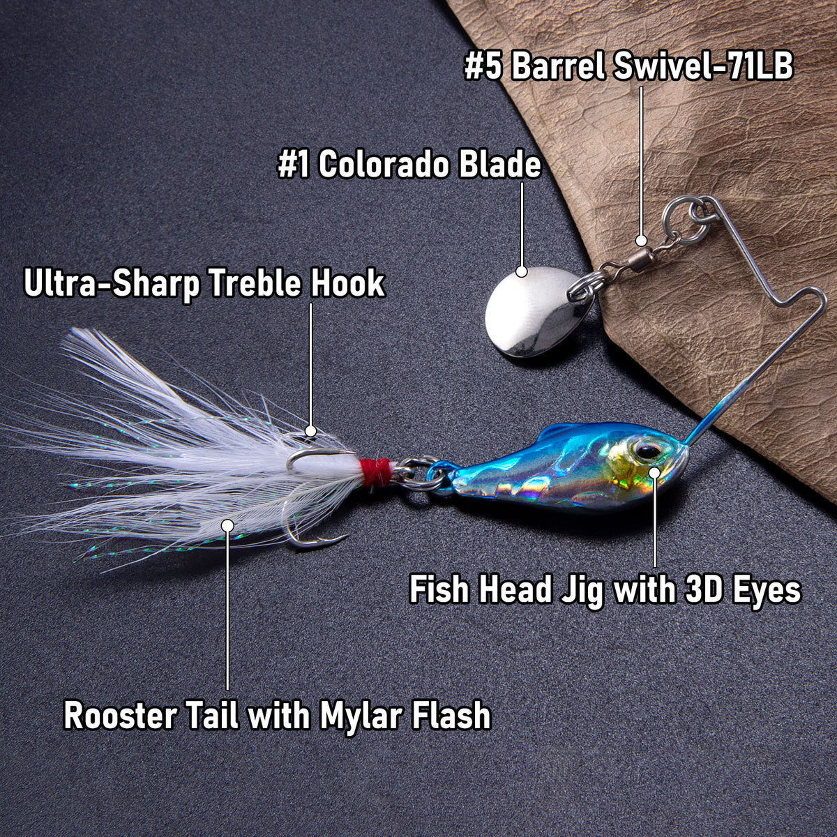 Dr.Fish 6pcs 3D eyes Spinner baits Fishing Lure 1/4oz-1/2oz