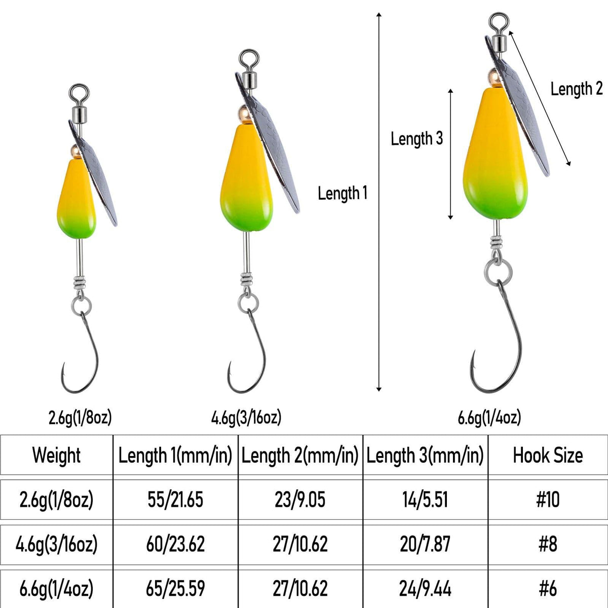 Dr.Fish 5pcs Spinner Blades with Hook(single or treble)  1/8-1/4oz - Dr.Fish Tackles