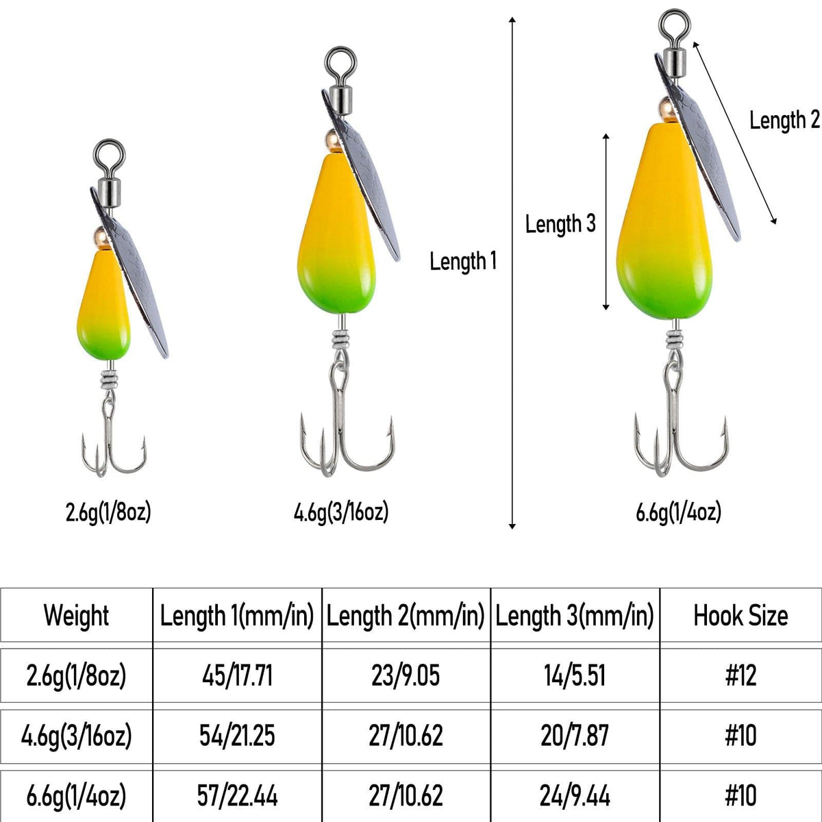 Dr.Fish 5pcs Spinner Blades with Hook(single or treble)  1/8-1/4oz - Dr.Fish Tackles
