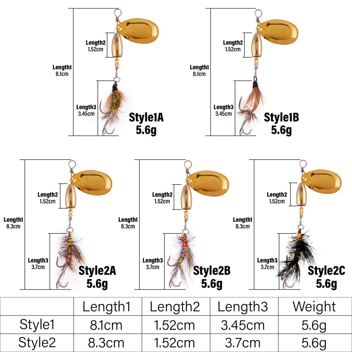 Dr.Fish 5pcs Trout Spinners Lures Kit
