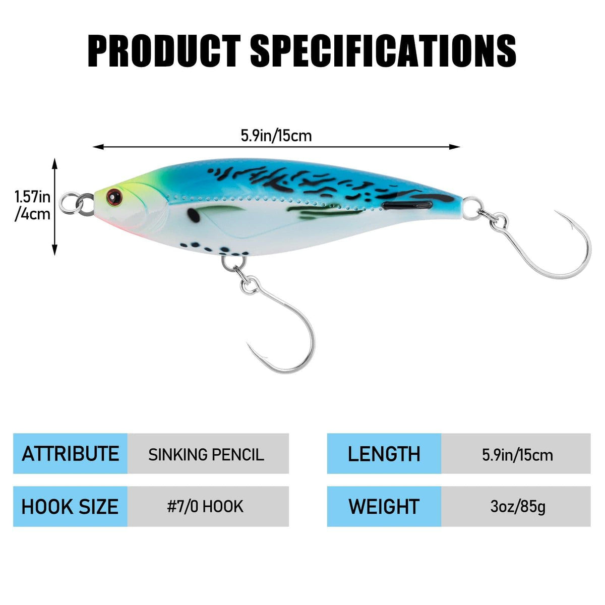 Dr.Fish Topwater Hard Baits  #7/0 Single Hook, 5.9'' 3oz - Dr.Fish Tackles