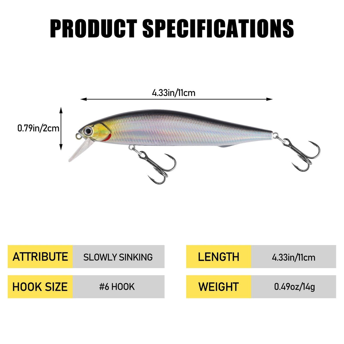 Dr.Fish 5pcs Minnow Fishing Lures 4.33"  0.49 oz - Dr.Fish Tackles