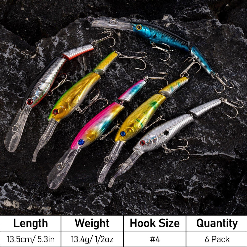 Dr.Fish 6pcs Jointed Jerkbait Minnow Lures 5.3" 1/2oz - Dr.Fish Tackles