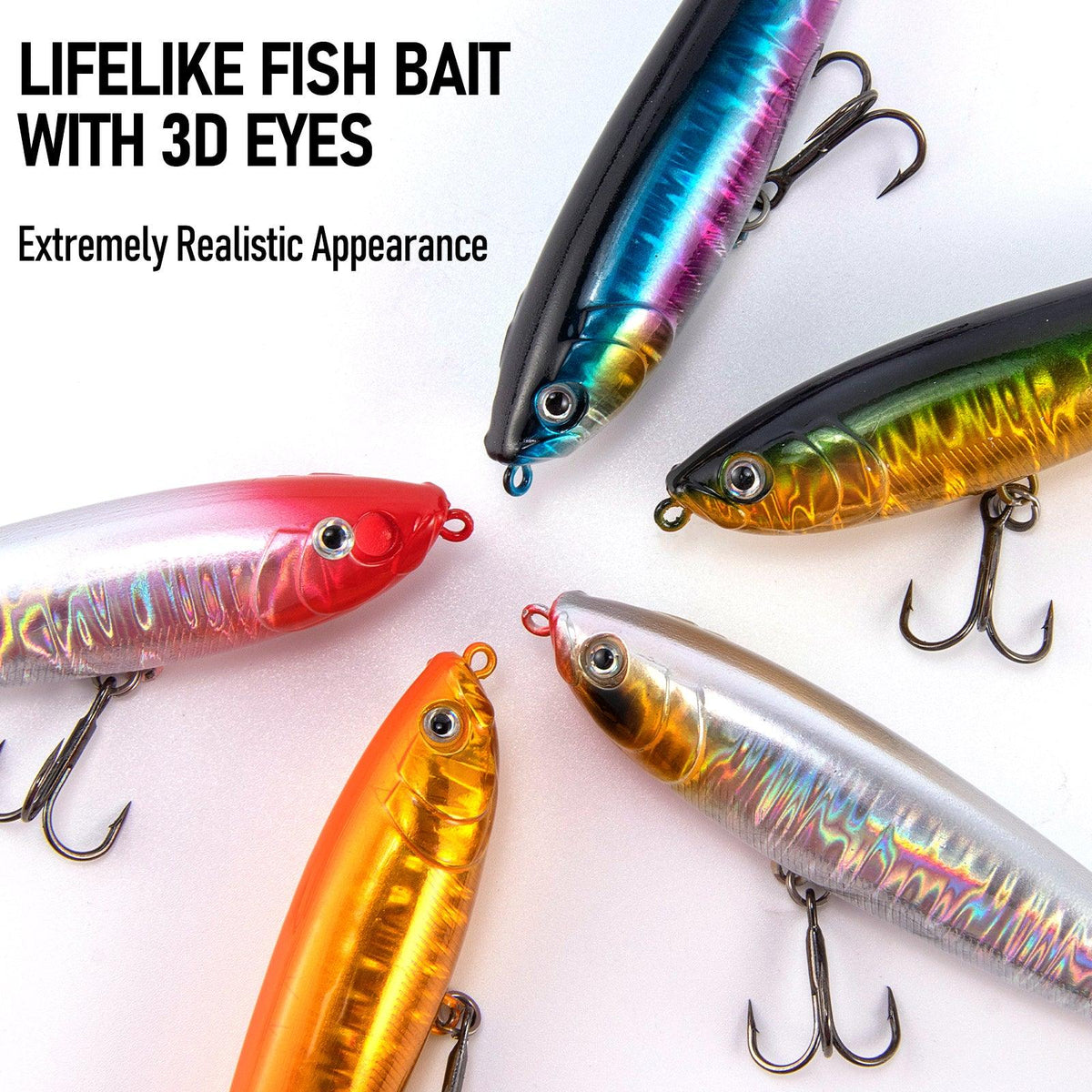 Dr.Fish 5pcs Topwater Fishing Lure 3D Floating  3.5'', 4.3'' - Dr.Fish Tackles