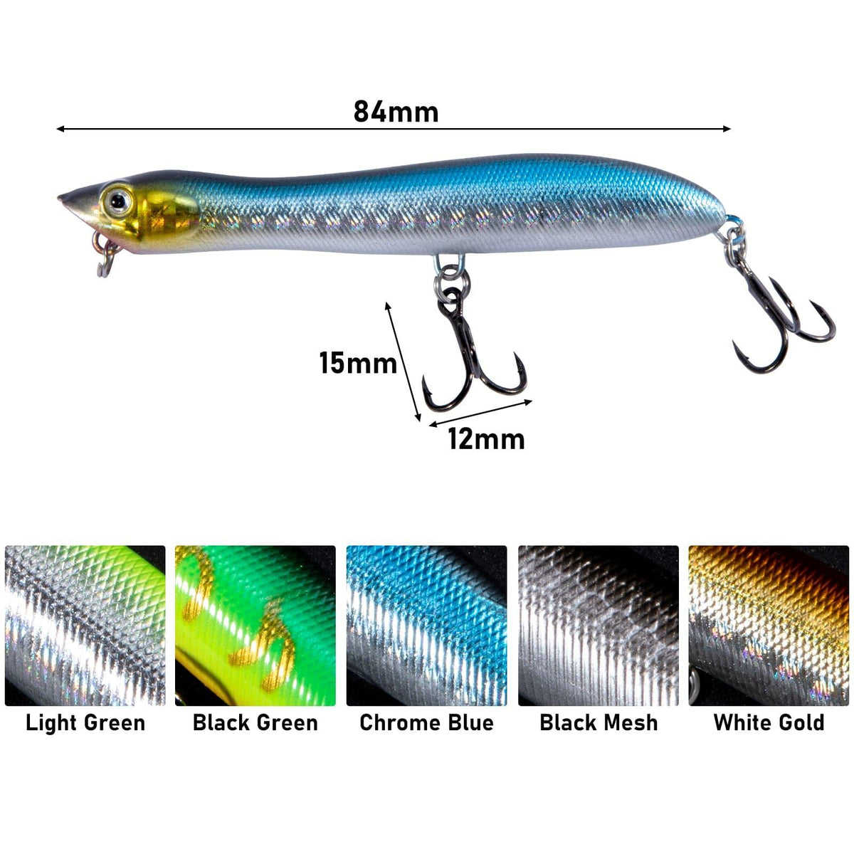 Dr.Fish 5pcs Topwater Lures Floating Pencil  Popper Lure 3.3‘â€?3.13oz - Dr.Fish Tackles
