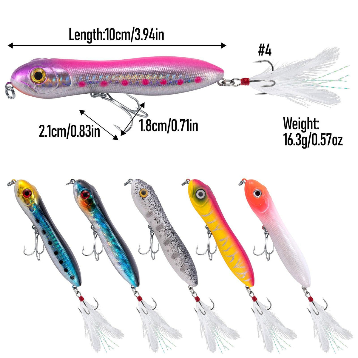 Dr.Fish 6pcs Topwater Fishing Lures 4'' - Dr.Fish Tackles