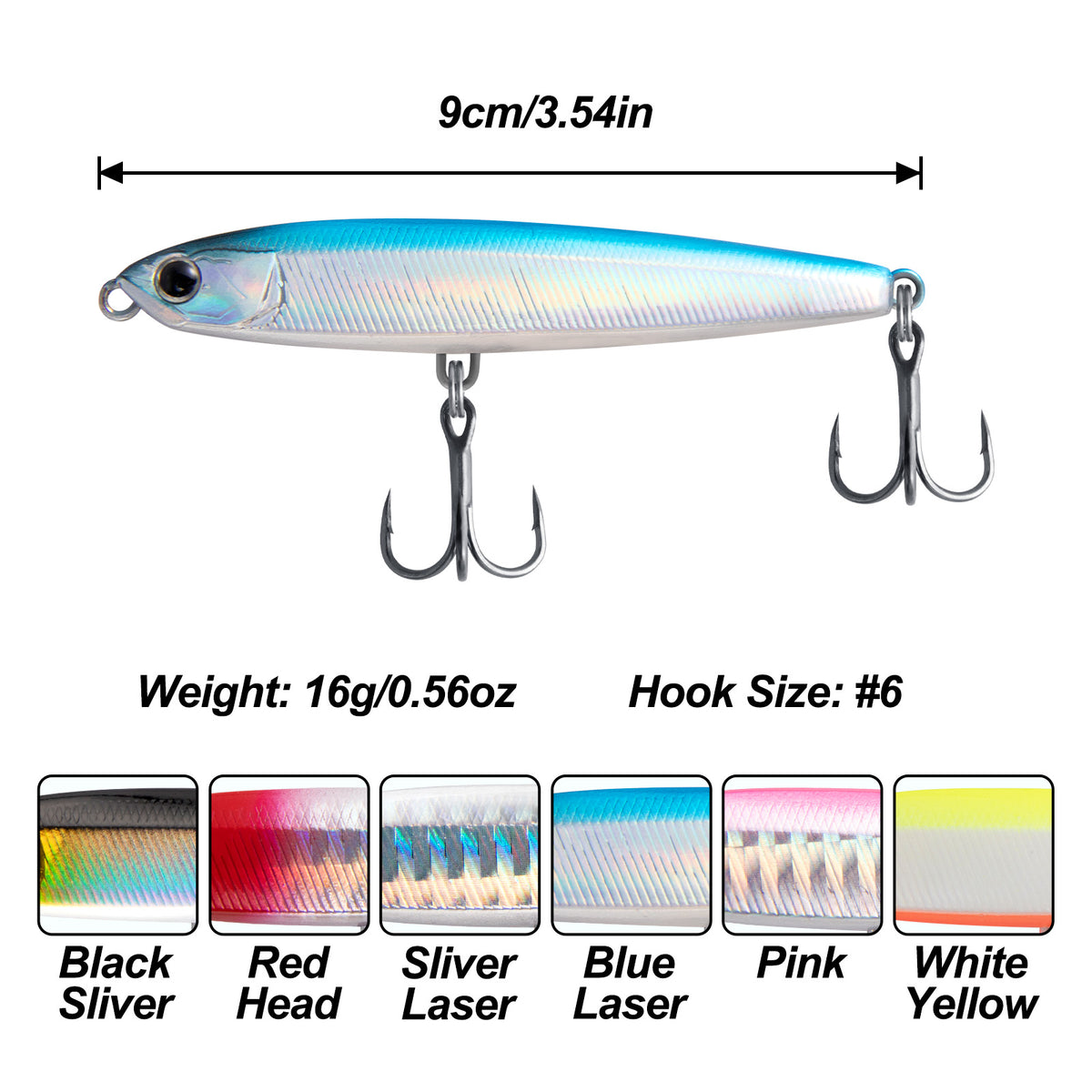 Dr.Fish Topwater Lure Jig Pencil Lure with Treble Hooks
