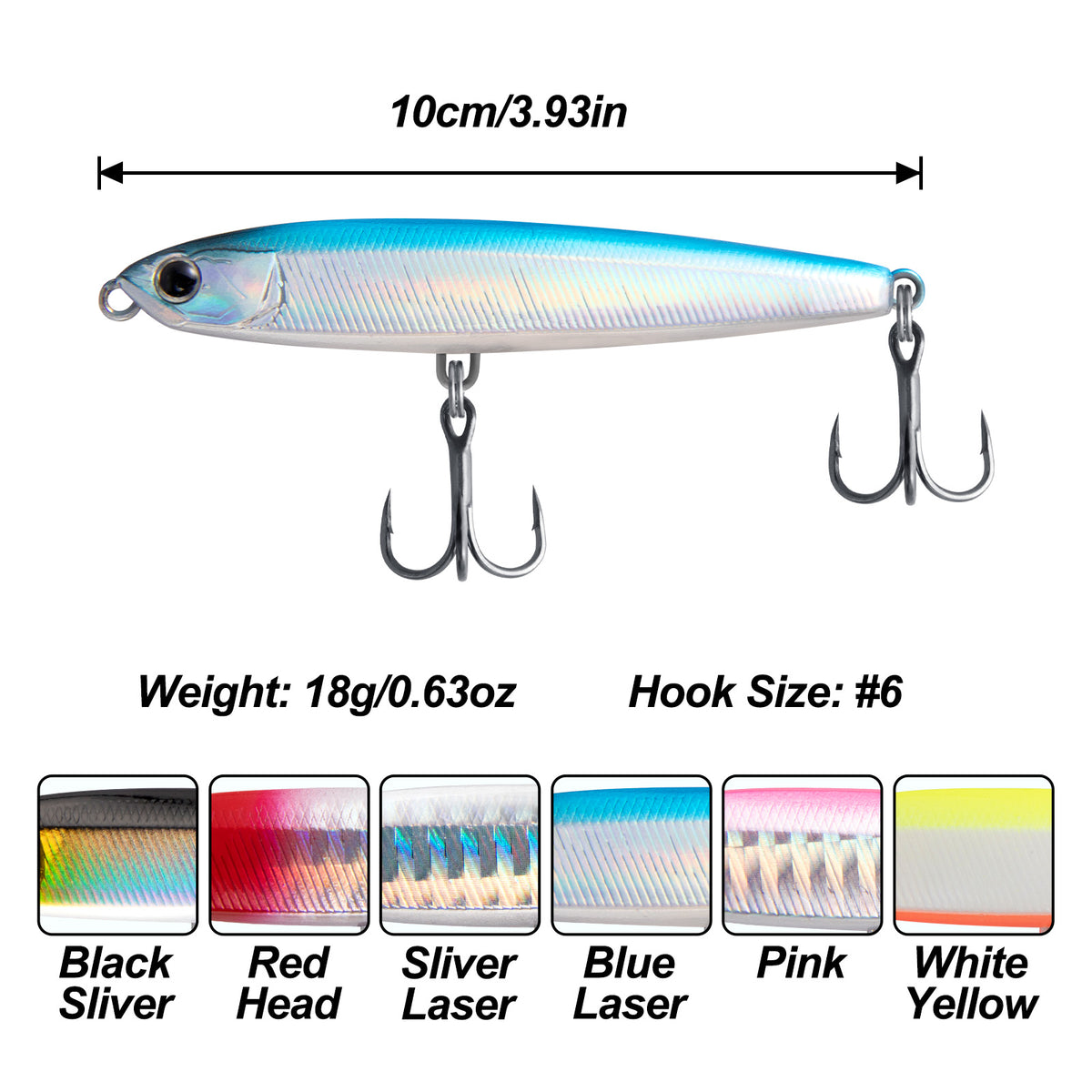 Dr.Fish Topwater Lure Jig Pencil Lure with Treble Hooks