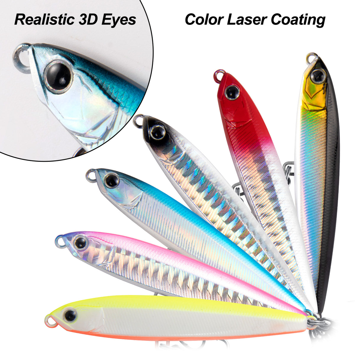 Dr.Fish Topwater Lure Jig Pencil Lure with Treble Hooks