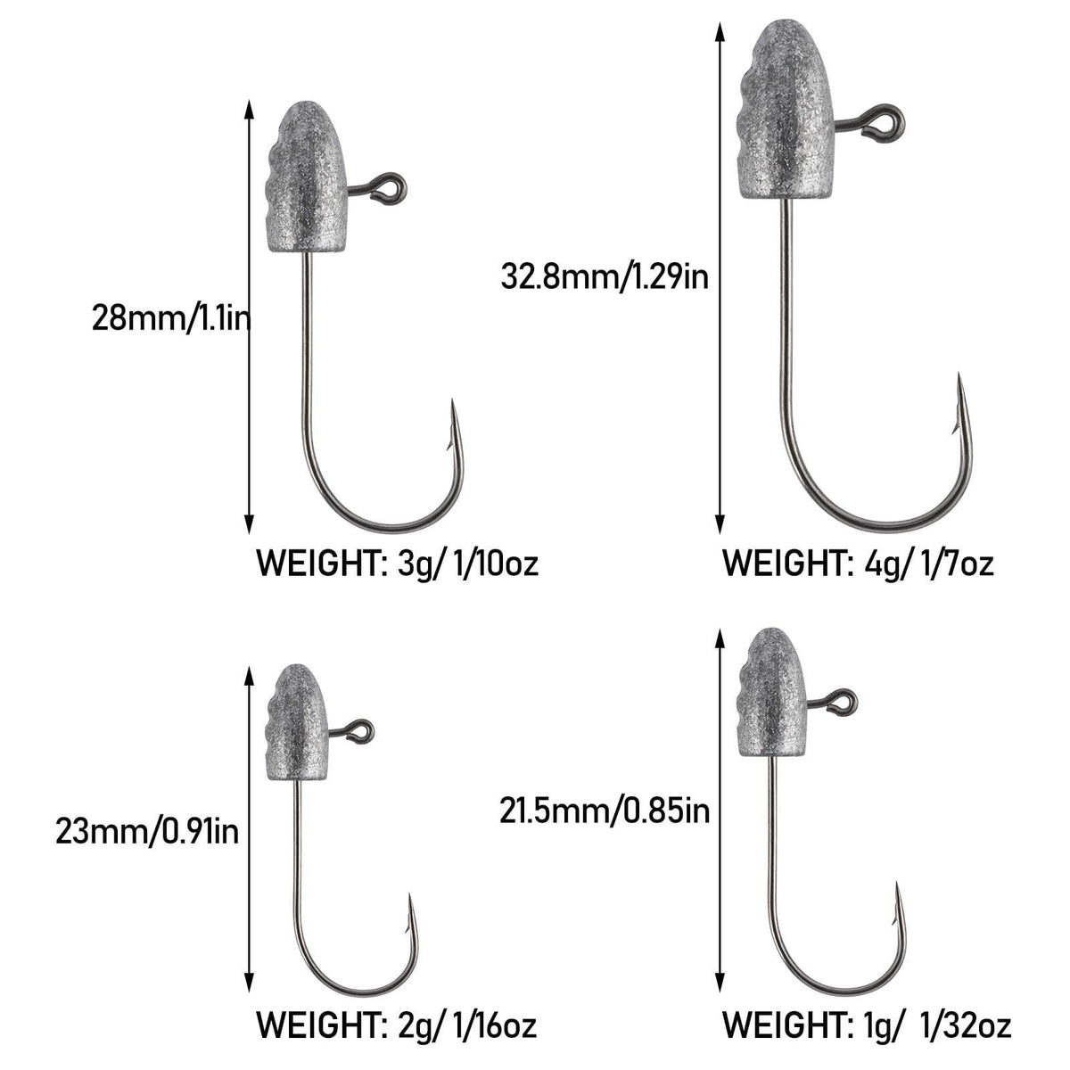 Dr.Fish 20 pcs Bullet design Jigs 0.85-1.29'' 1/32oz-1/7oz - Dr.Fish Tackles