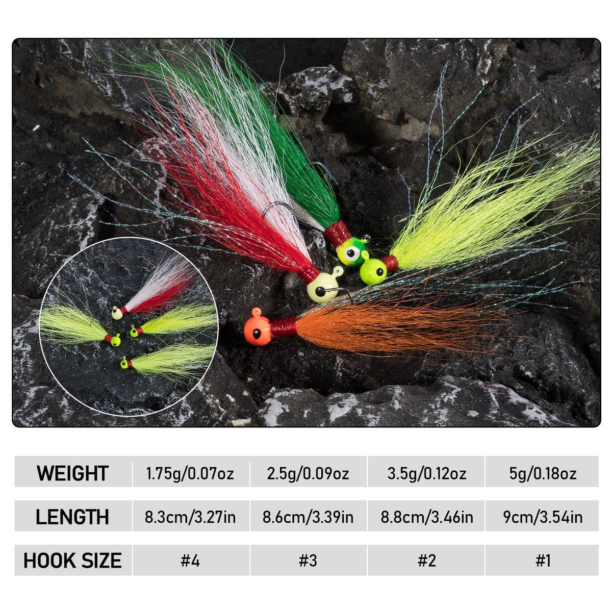 Dr.Fish 5pcs Bucktail Jigs 0.07-0.18oz - Dr.Fish Tackles