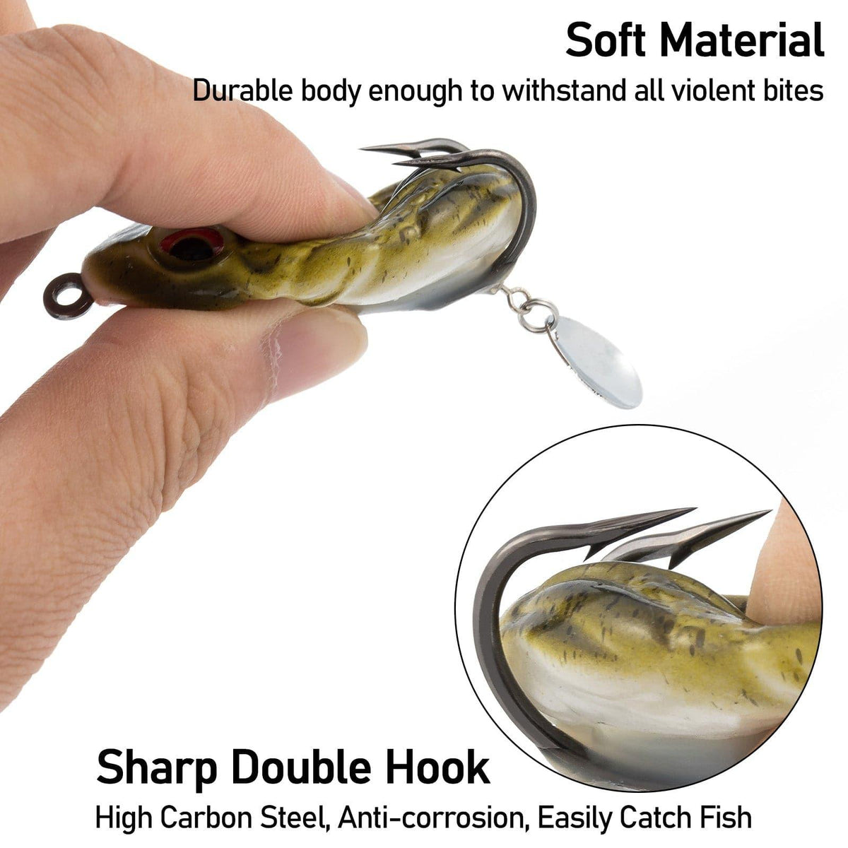 Dr.Fish 6pcs 3D Frog Soft Bait with Hook and Spinner  2'' - Dr.Fish Tackles