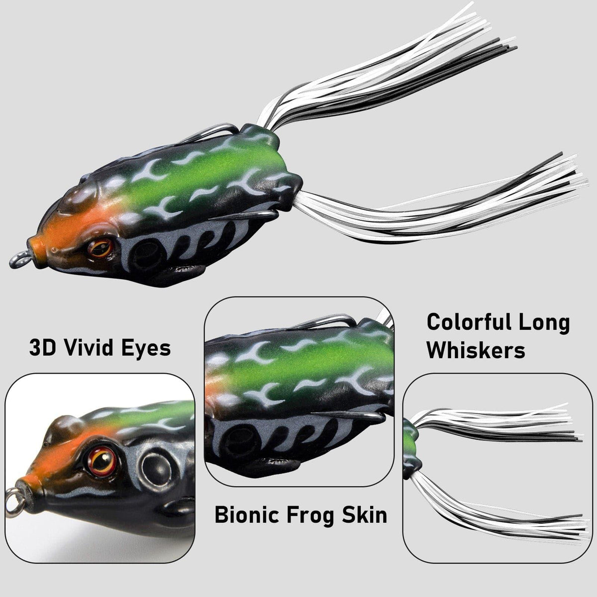 Dr.Fish 5pcs Topwater 3D Frog Fishing Lures Kit  0.33/0.43oz - Dr.Fish Tackles