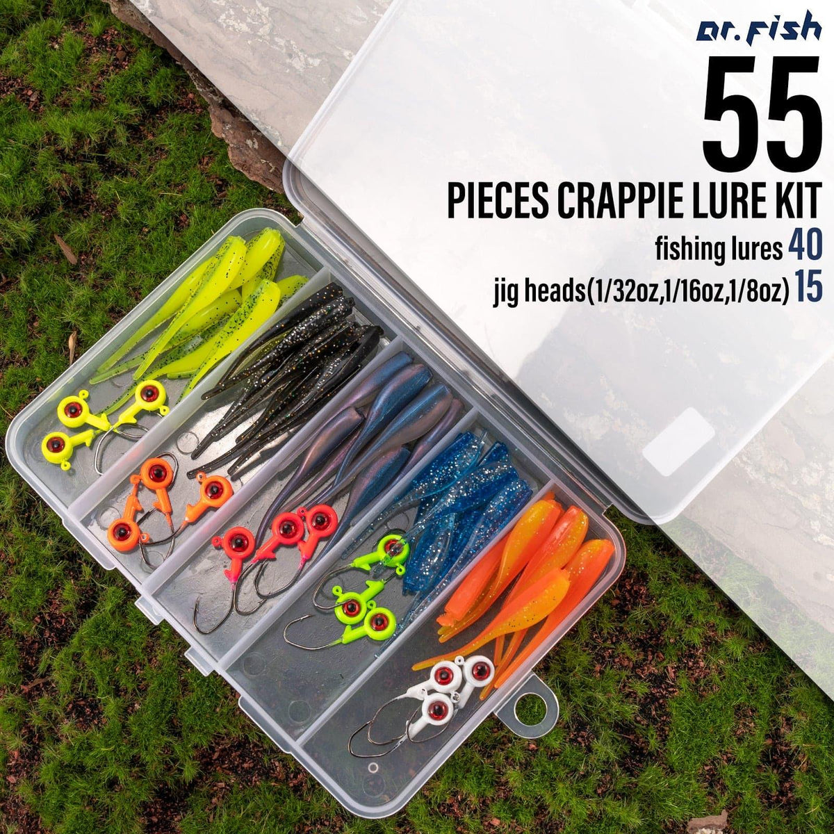 Dr.Fish 55pcs  Crappie Lures Kitï¼?5pcs jigs+40pcs Shad Baits) - Dr.Fish Tackles