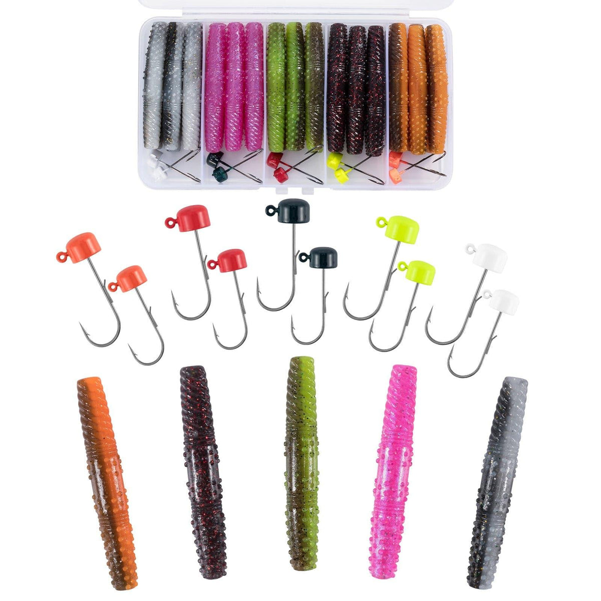 Dr.Fish 40pcs Worm Lure & Rig Jig Head kit (3/32-3/16oz) - Dr.Fish Tackles
