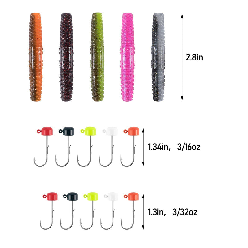 Dr.Fish 40pcs Worm Lure & Rig Jig Head kit (3/32-3/16oz) - Dr.Fish Tackles