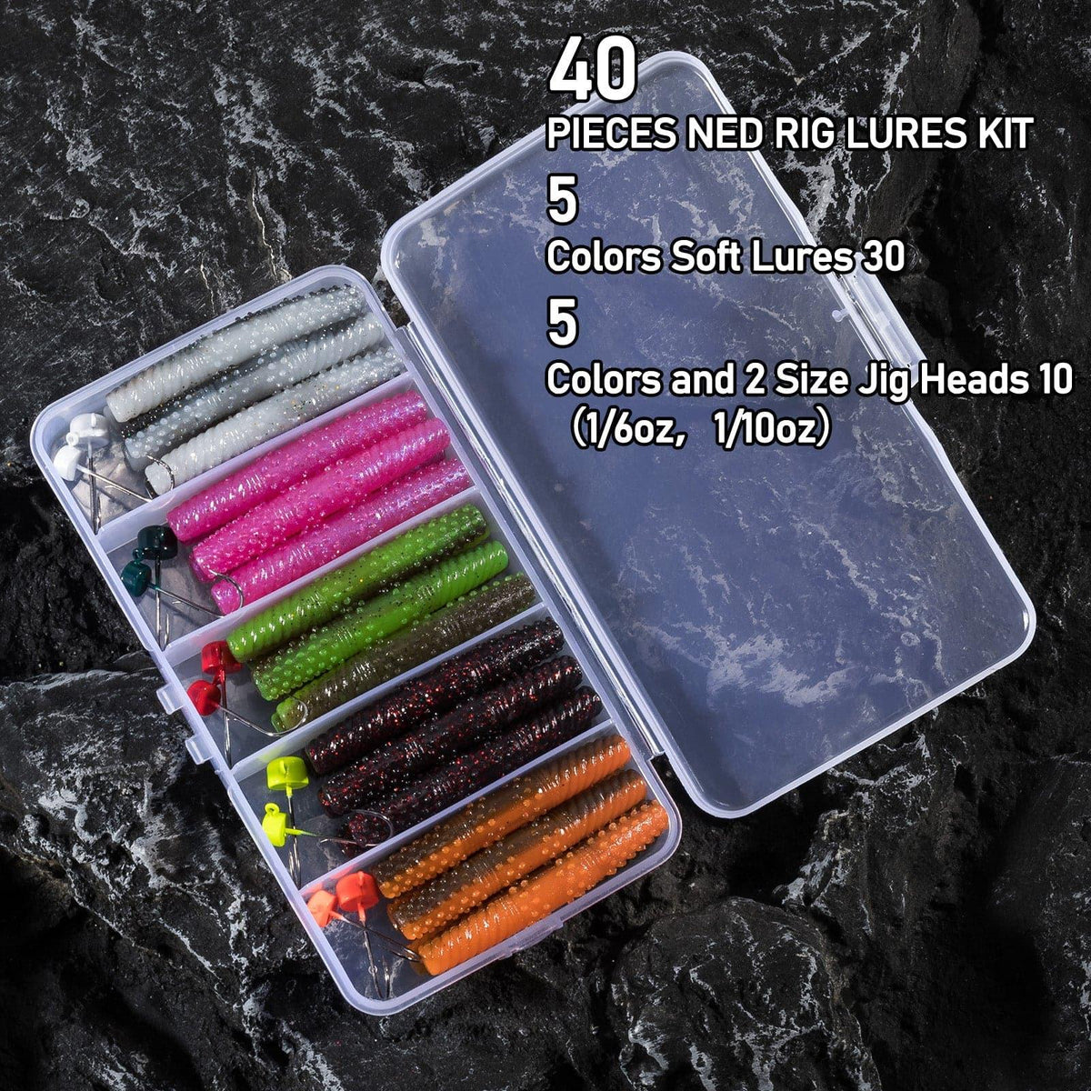 Dr.Fish 40pcs Worm Lure & Rig Jig Head kit (3/32-3/16oz) - Dr.Fish Tackles
