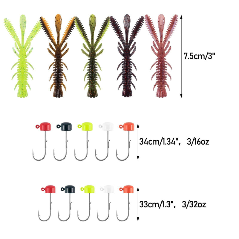 Dr.Fish 40pcs Crawfish Lure & Rig Jig Head kit (3/32-3/16oz) - Dr.Fish Tackles
