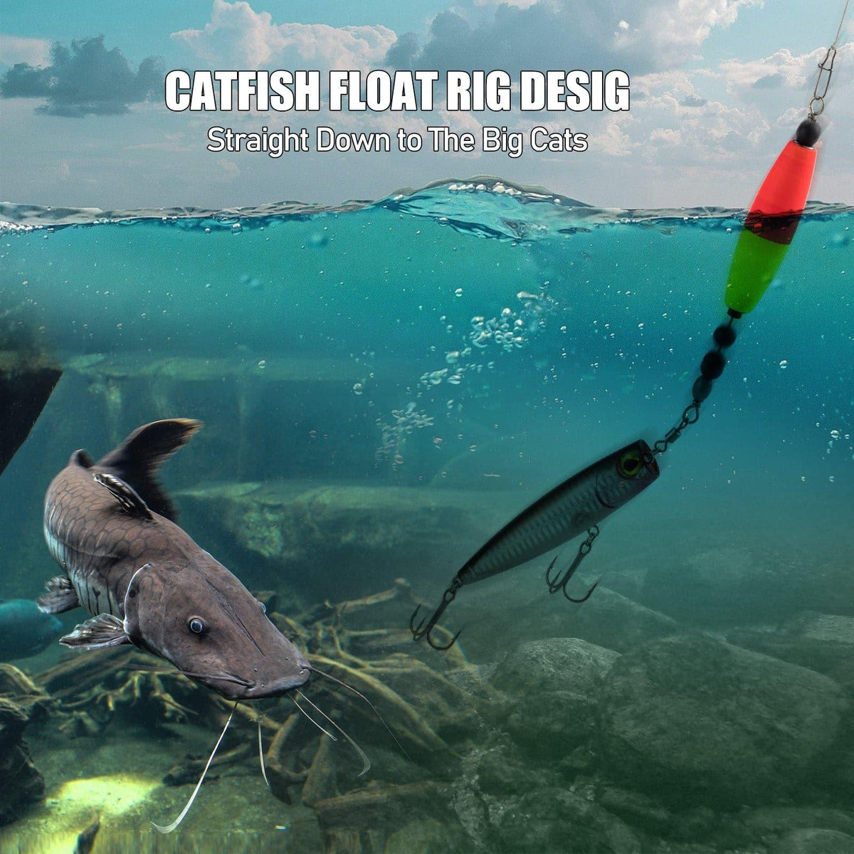 Dr.Fish 5pcs Catfish Float Rigs Fishing Bobbers Rattling 2.5“3” - Dr.Fish Tackles