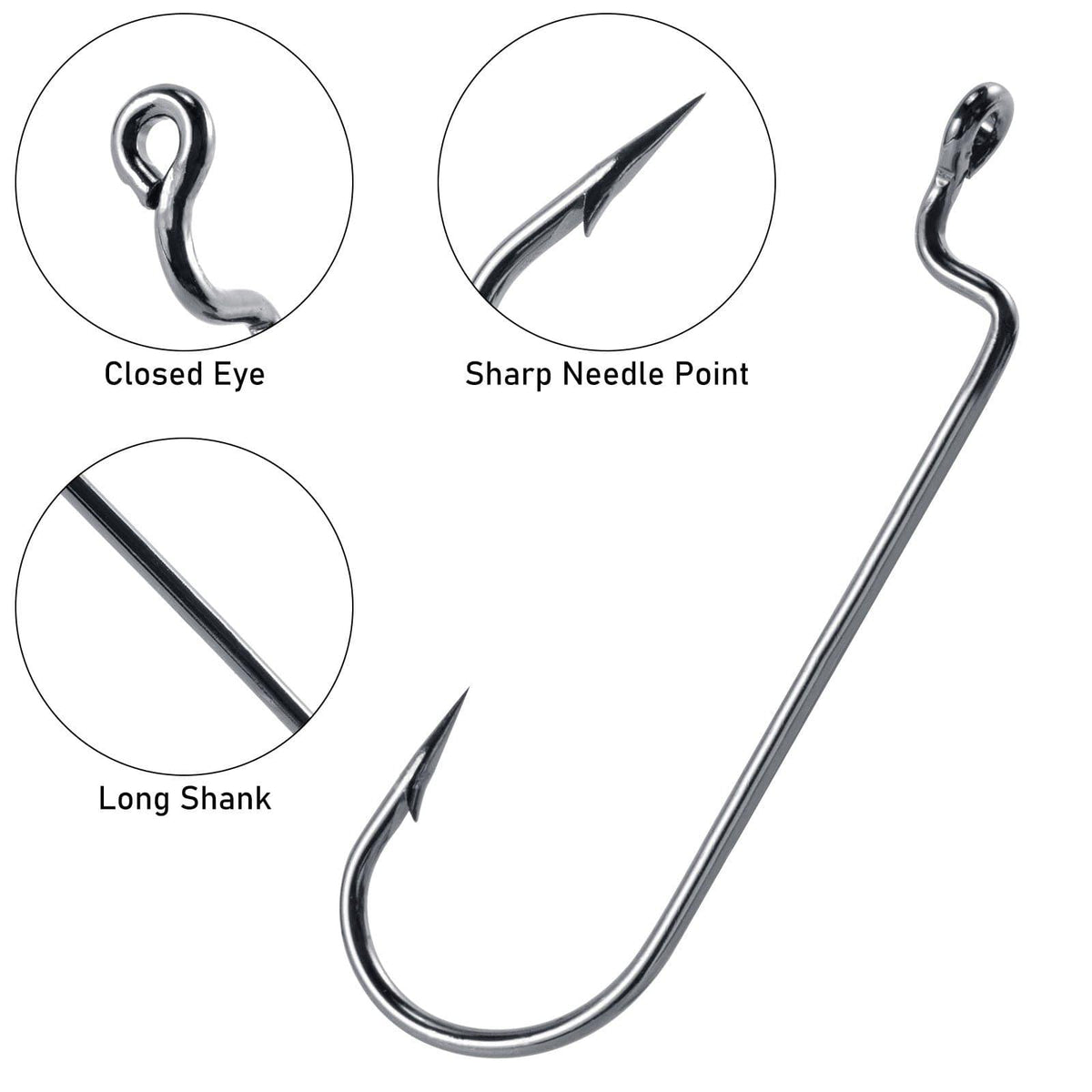 Dr.Fish 100pcs Offset Worm Hooks #1-#5/0 - Dr.Fish Tackles