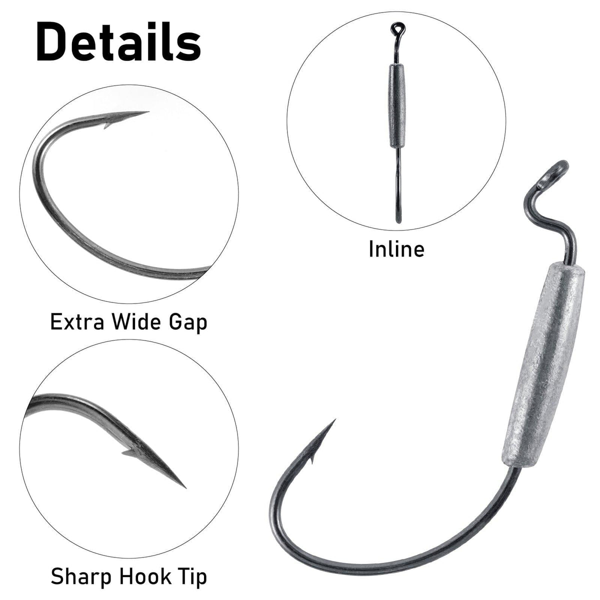 Dr.Fish 15pcs Weighted EWG Hooks 1#-5/0 - Dr.Fish Tackles