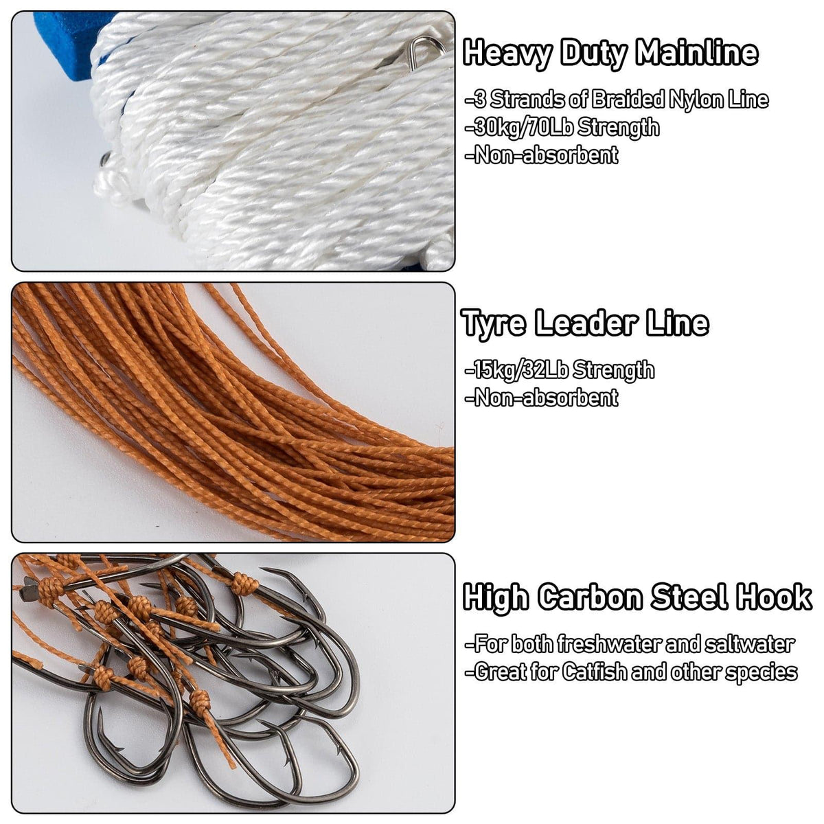 Dr.Fish 30/90M Trotline Fishing Set up Twine Pre-rigged Snaps Leader Hooks Dropline - Dr.Fish Tackles