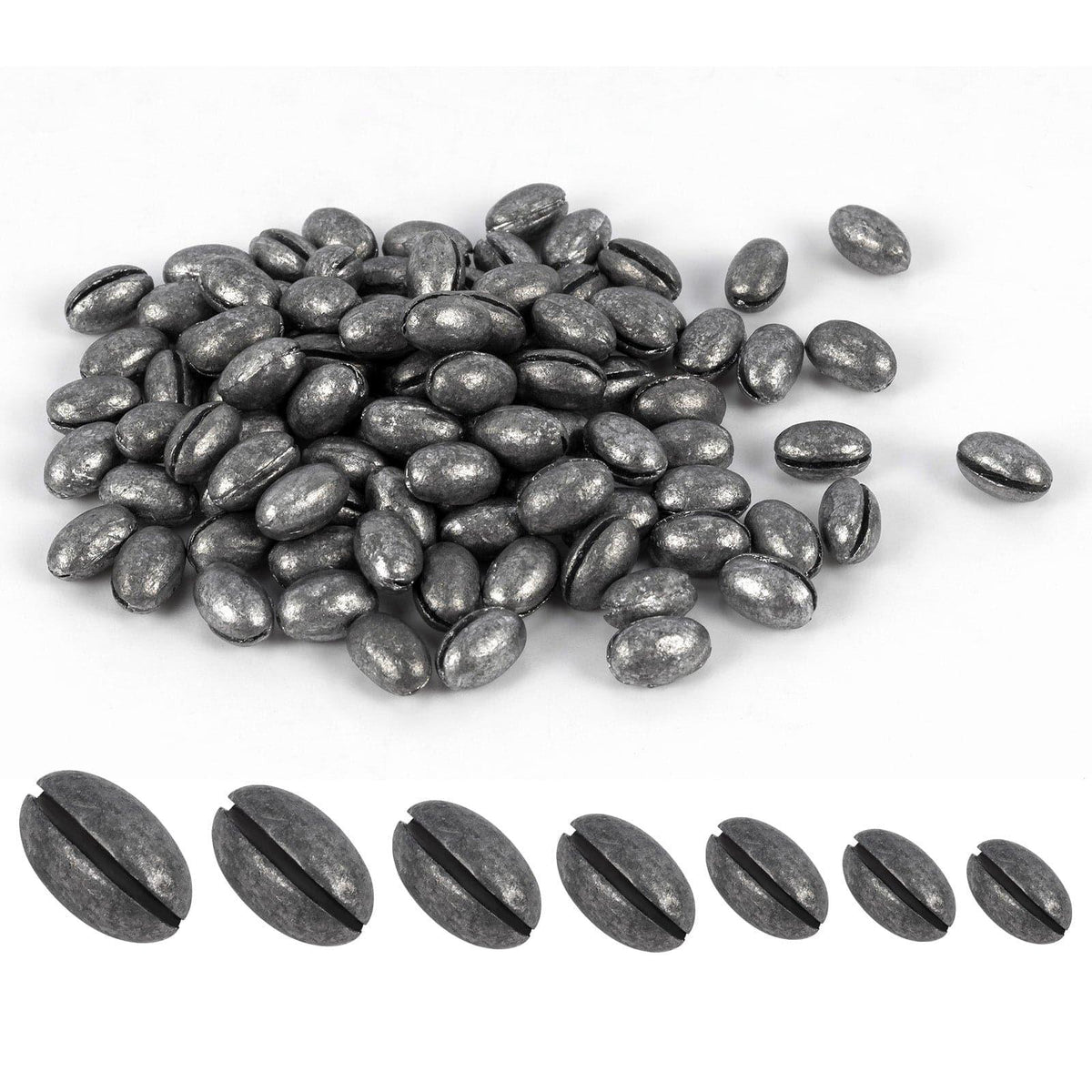 Dr.Fish 100 pcs Oval Split Sinkers  Lead Weights 1/50 to 1/14oz - Dr.Fish Tackles