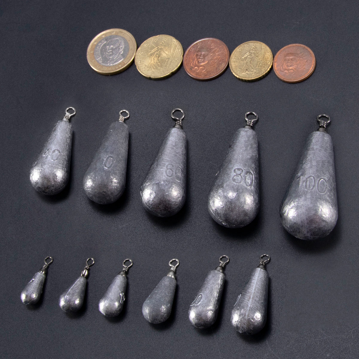 Dr.Fish 10pcs Fishing Pear Weight Sets 5g-100g