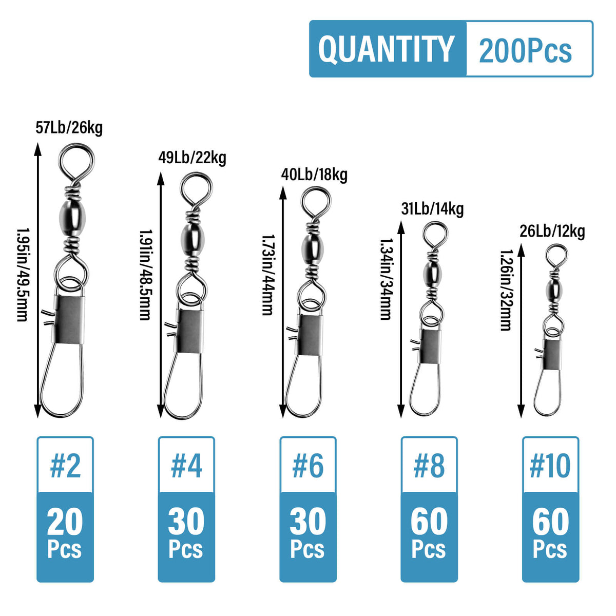 Dr.Fish 100/150/200pcs Barrel Swivels Kits 26-57lb