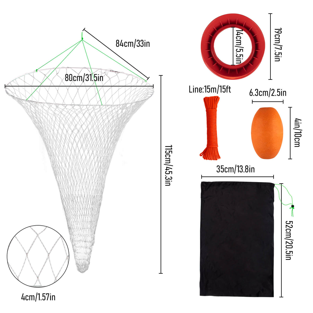 Dr.Fish Pier Fishing Net with Rope Collapsible 36''