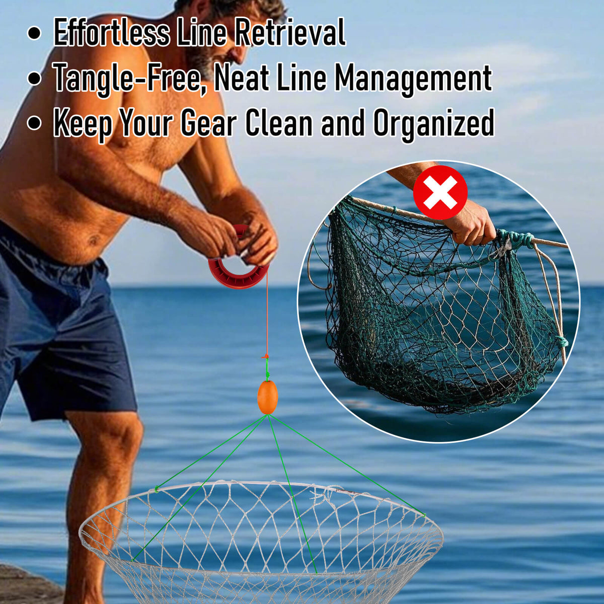 Dr.Fish Pier Fishing Net with Rope Collapsible 36''