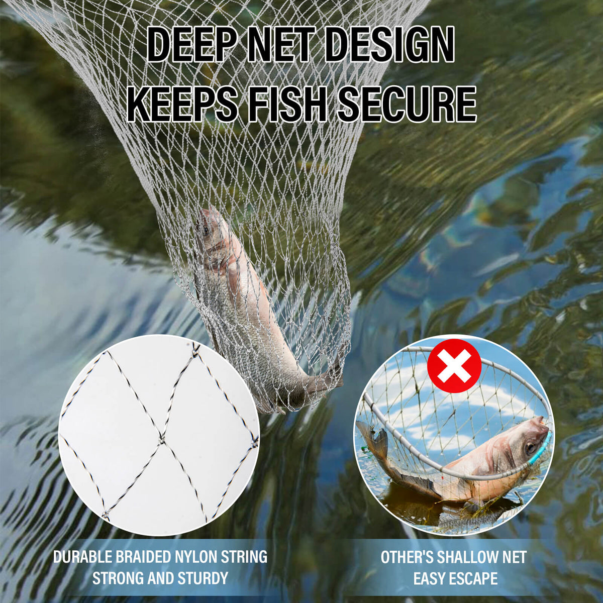 Dr.Fish Pier Fishing Net with Rope Collapsible 36''