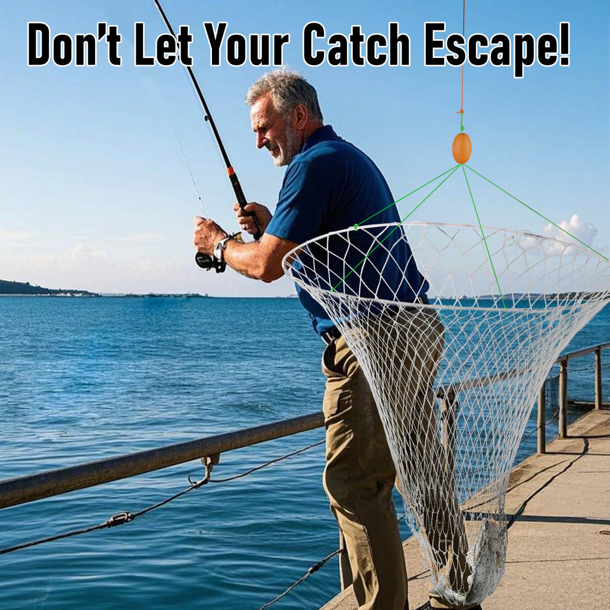 Dr.Fish Pier Fishing Net with Rope Collapsible 36''