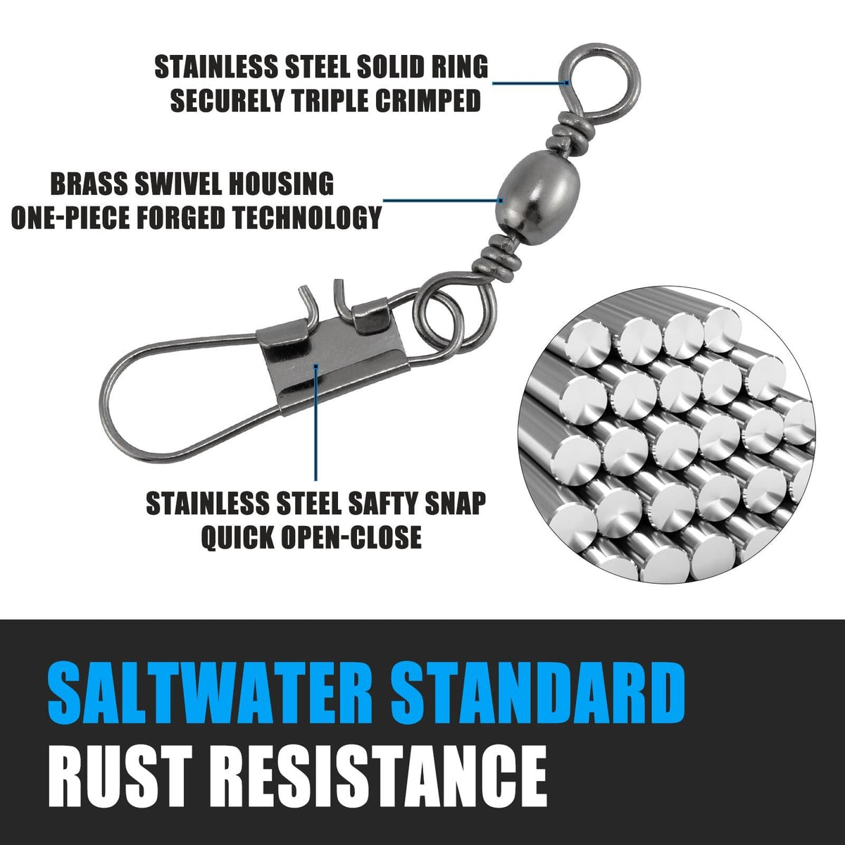 Dr.Fish 50pcs Barrel Swivel with Interlock Snap 26-132lb - Dr.Fish Tackles