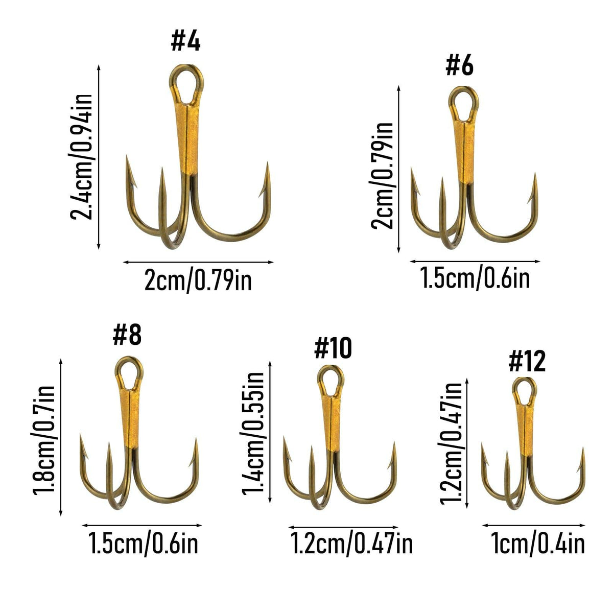 Dr.Fish 100pcs Barbed Treble Hooks #12 to #4 - Dr.Fish Tackles