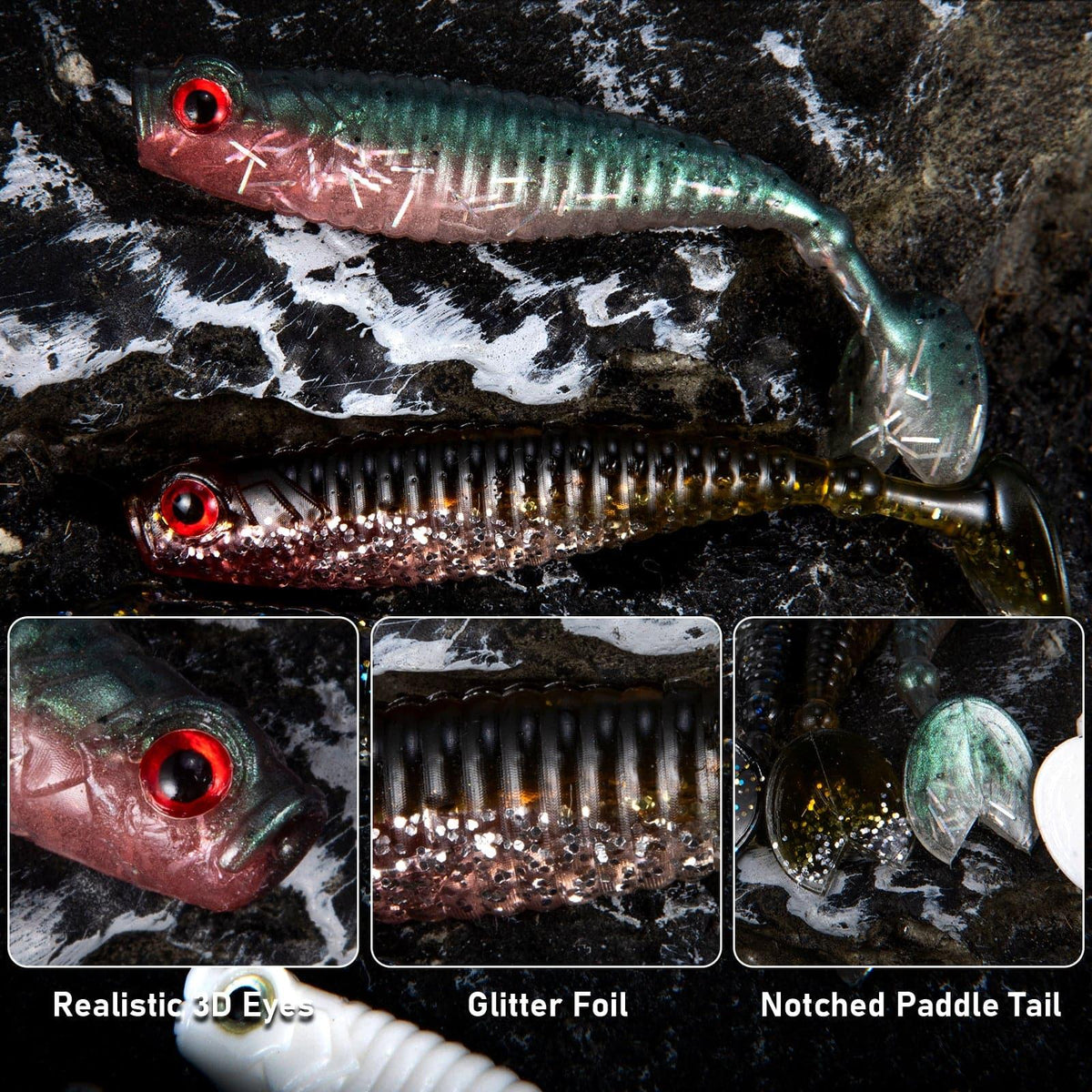 Dr.Fish 8pcs Gillter Foil Soft Baits 2.56'' - Dr.Fish Tackles