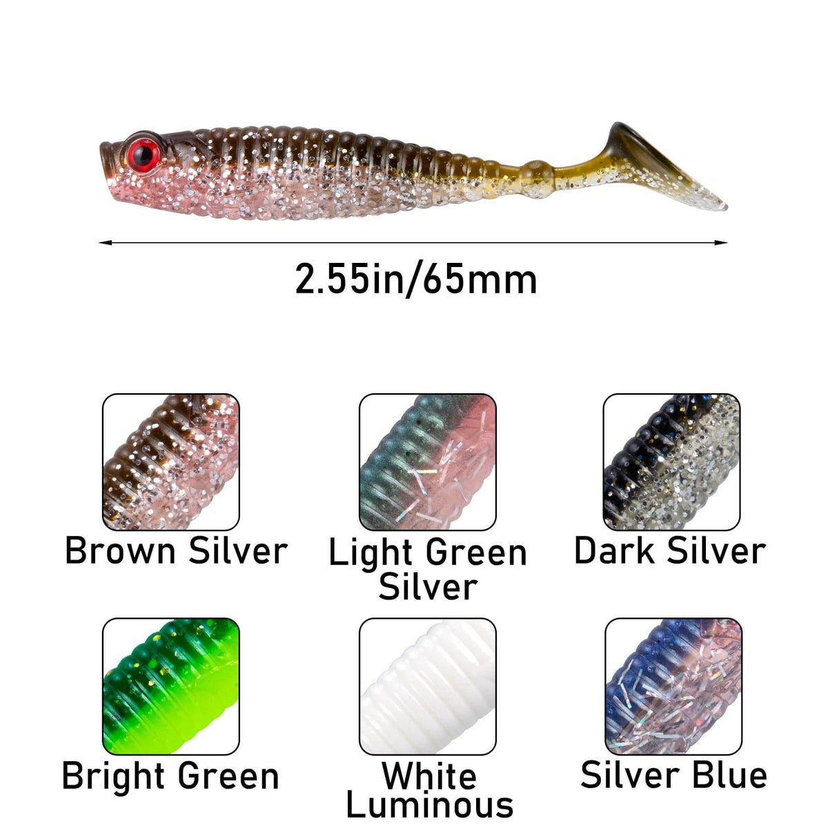 Dr.Fish 8pcs Gillter Foil Soft Baits 2.56'' - Dr.Fish Tackles