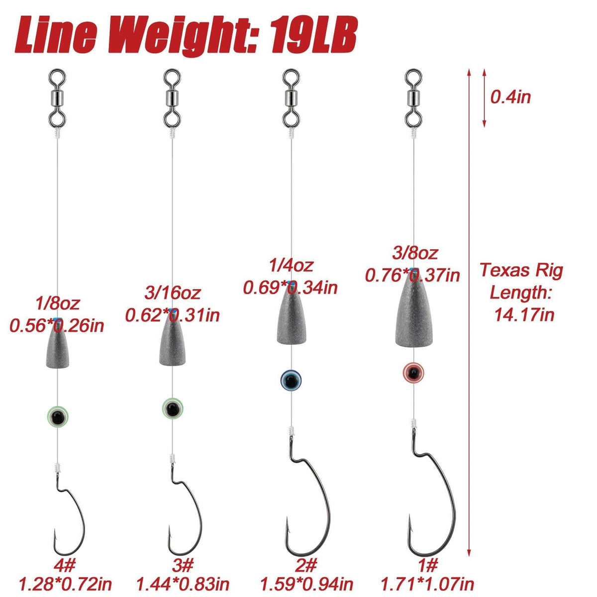 Dr.Fish 10pcs Pre-Tied Texas Rigs 1/8-3/8oz