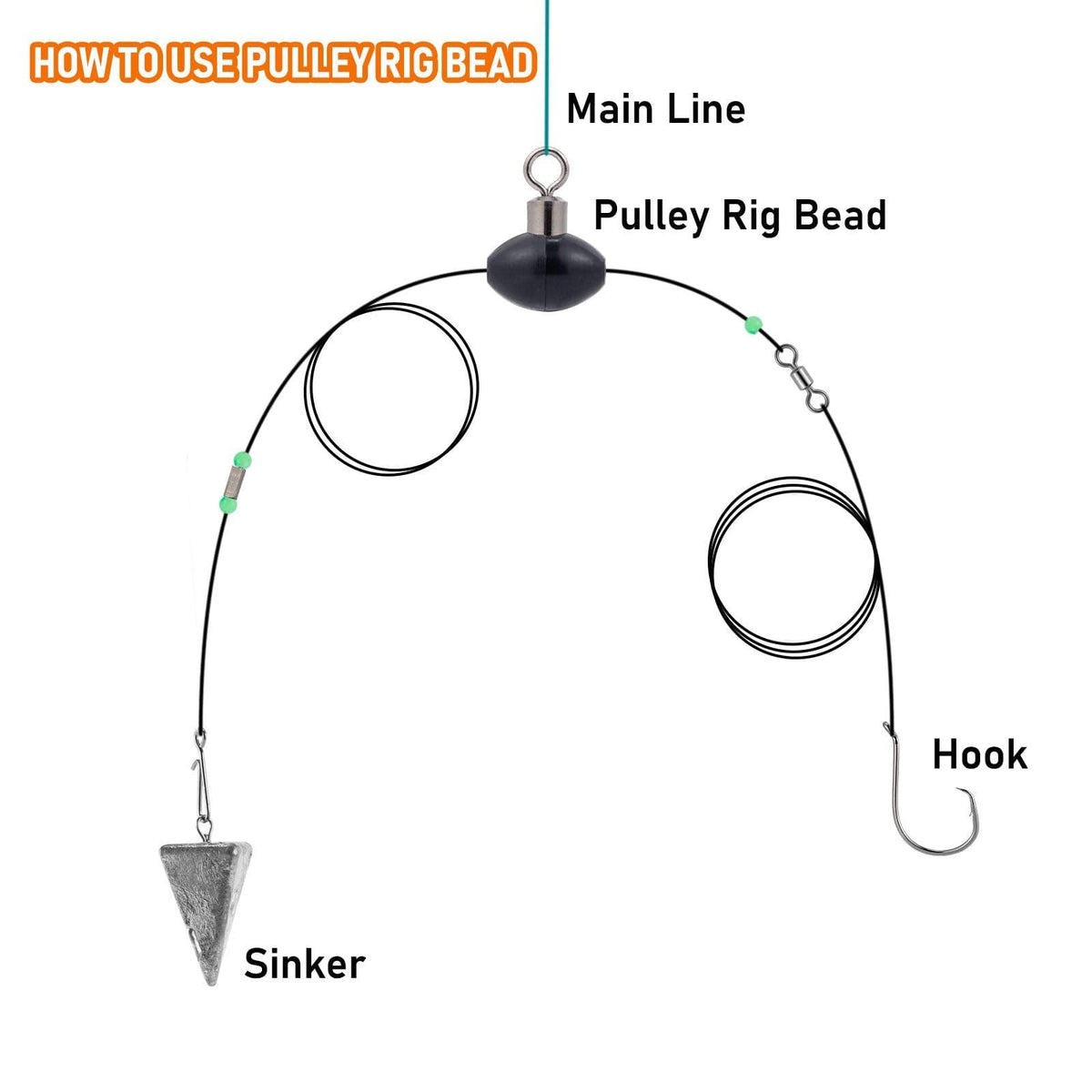 Dr.Fish 50pcs Pulley Rig Bead with Swivel - Dr.Fish Tackles