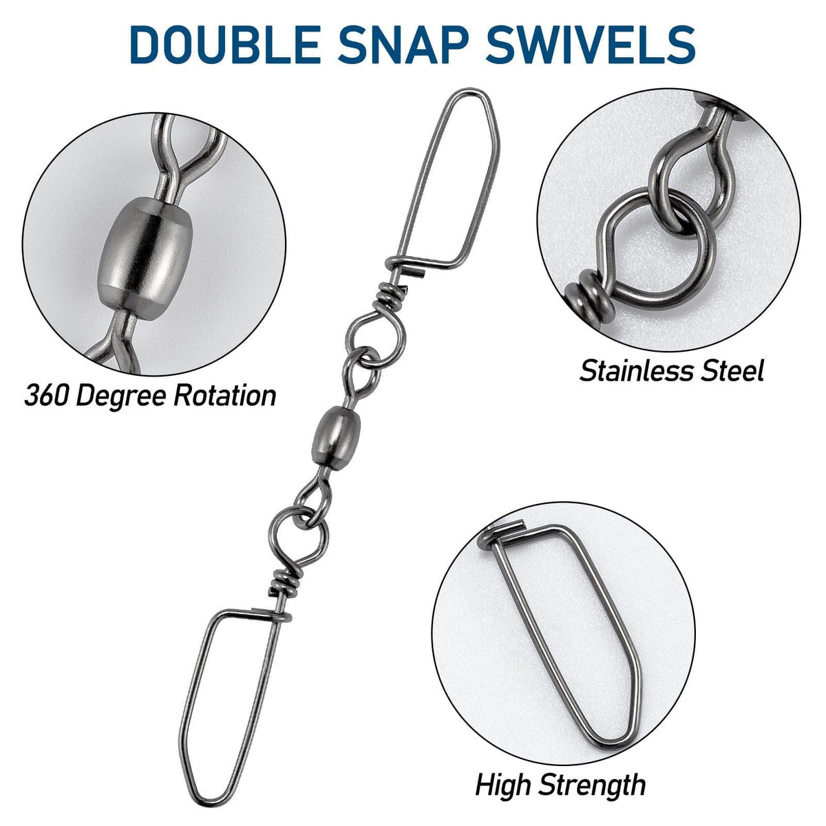Dr.Fish 20pcs Double Snaps Swivel 37-220lb - Dr.Fish Tackles