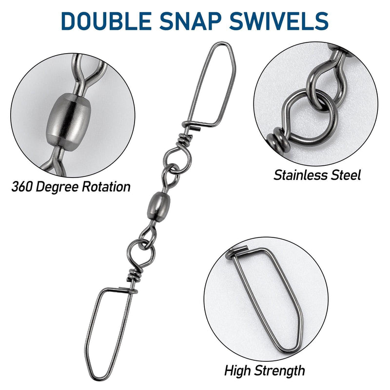 Dr.Fish 20pcs Double Snaps Swivel 37-220lb - Dr.Fish Tackles