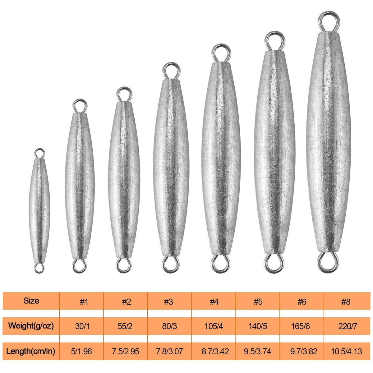 Dr.Fish 5pcs Torpedo Sinkers 1 to 8oz - Dr.Fish Tackles